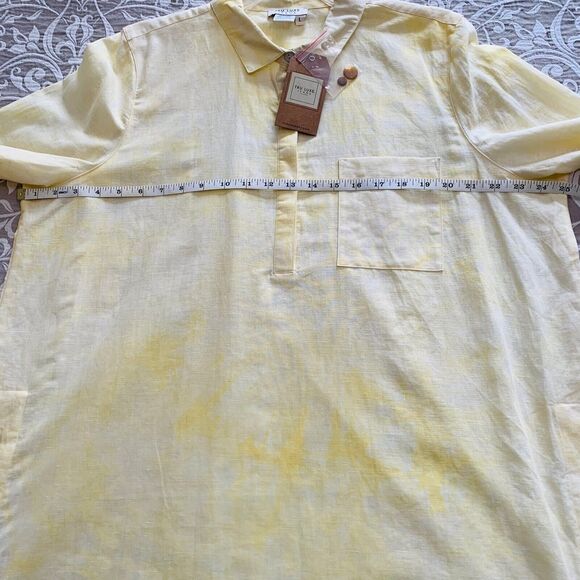 Tru Luxe Jeans Top Women Large Yellow TieDye Button Beach Comfy Linen Blend NWT - Picture 5 of 8